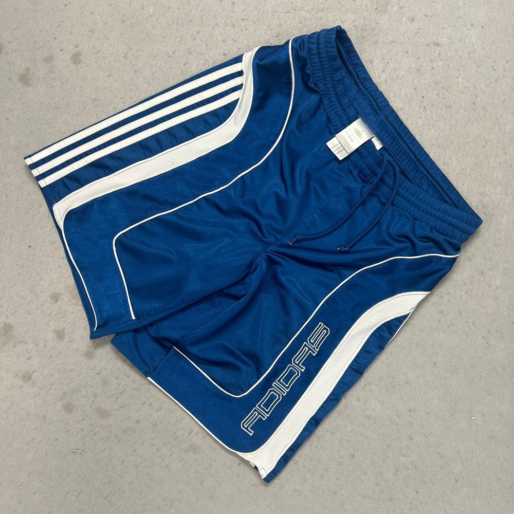 Adidas Vintage 2005 Athletic Shorts XL Blue White 3 Stripe Mesh Men Shiny Dazzle